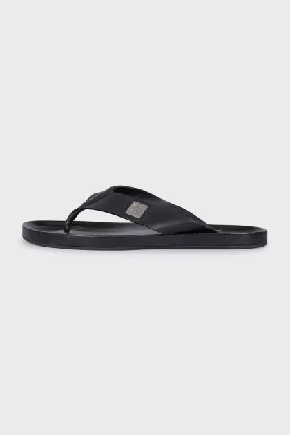 Men's black leather flip-flops