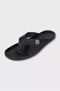 Men's black leather flip-flops