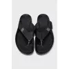 Men's black leather flip-flops
