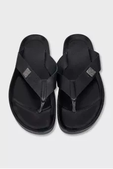 Men's black leather flip-flops