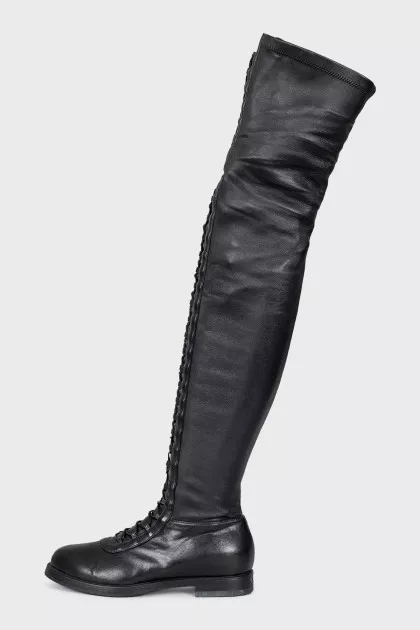 Leather over-the-knee boots with lacing