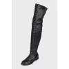 Leather over-the-knee boots with lacing