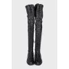 Leather over-the-knee boots with lacing