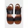 Leather sandals with metal heels