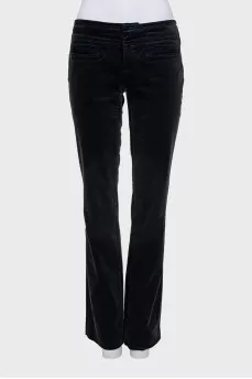 Black velvet flared trousers