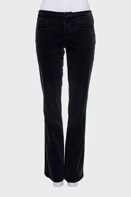 Black velvet flared trousers