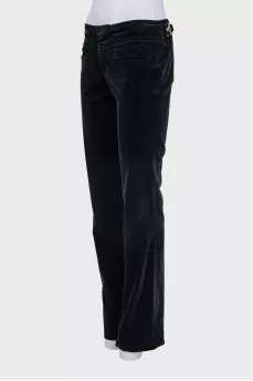 Black velvet flared trousers