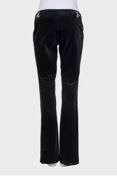 Black velvet flared trousers