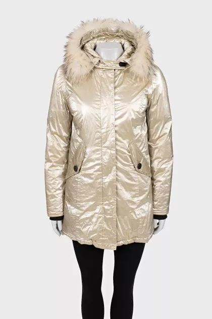 Golden parka with raccoon fur