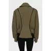 Cropped green jacket with detachable sleeves