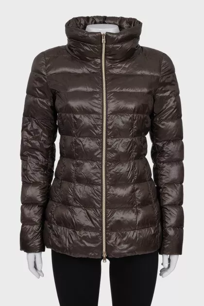 Brown quilted down jacket