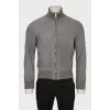 Men's gray leather bomber jacket