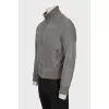Men's gray leather bomber jacket