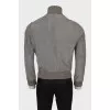 Men's gray leather bomber jacket