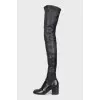 Black leather over-the-knee boots with heels