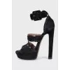 Black suede high heel sandals