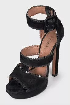 Black suede high heel sandals
