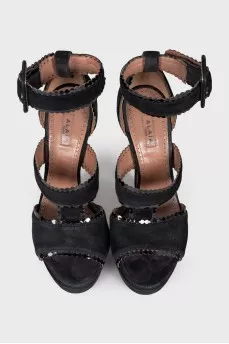 Black suede high heel sandals