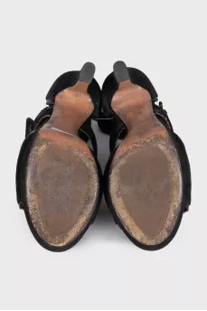 Black suede high heel sandals