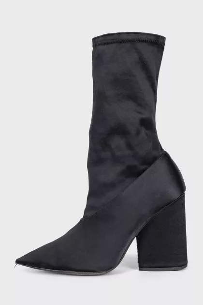 Black textile ankle boots with heels