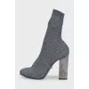 Silver-colored textile ankle boots