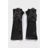 Leather fingerless gloves with chains
