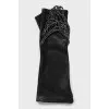Leather fingerless gloves with chains