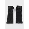 Leather fingerless gloves with chains