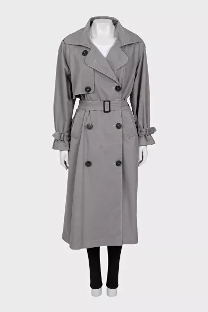 Grey double-breasted trench coat
