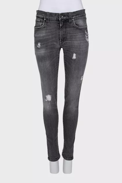 Рваные серые джинсы skinny fit