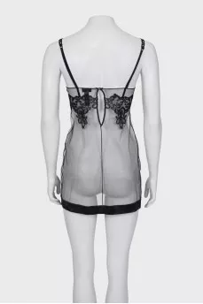 Mesh peignoir with tag