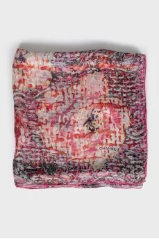 Transparent printed silk scarf