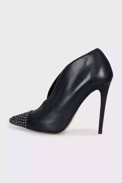 Open ankle boots with rhinestones