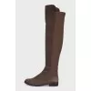 Brown over-the-knee boots made of fabric and suede