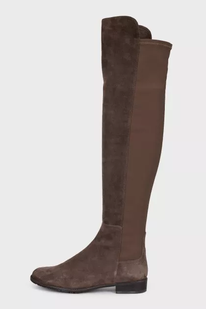Brown over-the-knee boots made of fabric and suede
