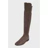 Brown over-the-knee boots made of fabric and suede