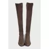 Brown over-the-knee boots made of fabric and suede