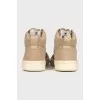 High-top beige suede sneakers