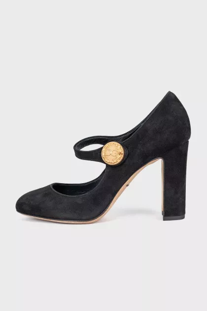 Suede shoes with a gold logo