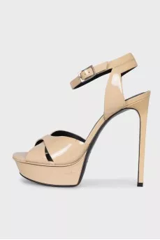 Beige patent leather sandals