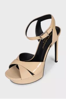 Beige patent leather sandals
