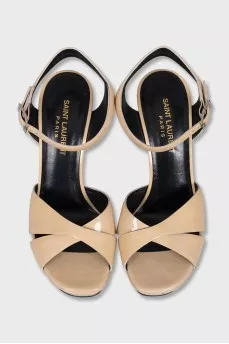 Beige patent leather sandals