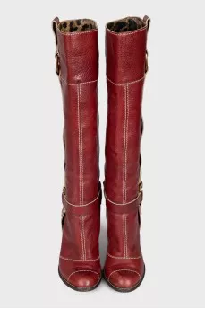 Red leather boots