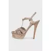 Leather animal print heeled sandals