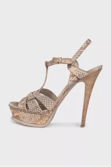 Leather animal print heeled sandals