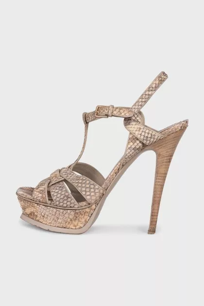 Leather animal print heeled sandals