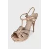 Leather animal print heeled sandals