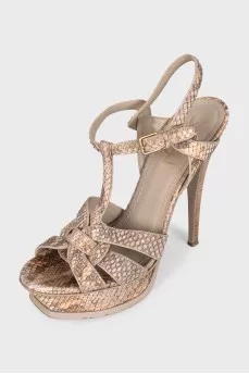 Leather animal print heeled sandals