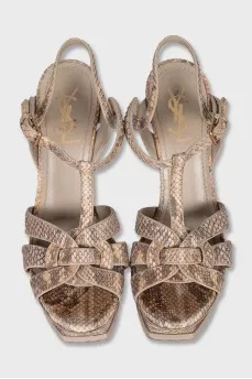 Leather animal print heeled sandals