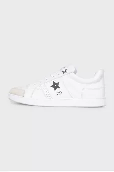 White leather lace-up sneakers